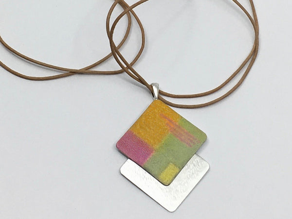 Argentium Sterling Silver Pendant with Long Leather Cord