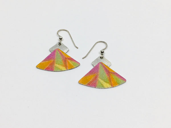 Triangle Earrings - Argentium Sterling Silver with Color Accent