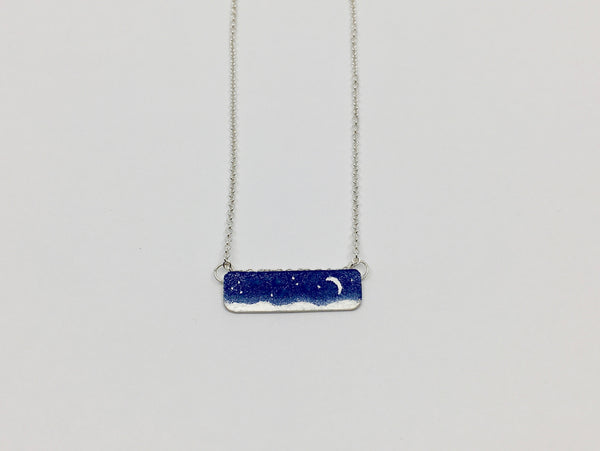 Short Necklace with Ocean Night Sky Image - Argentium Sterling Silver