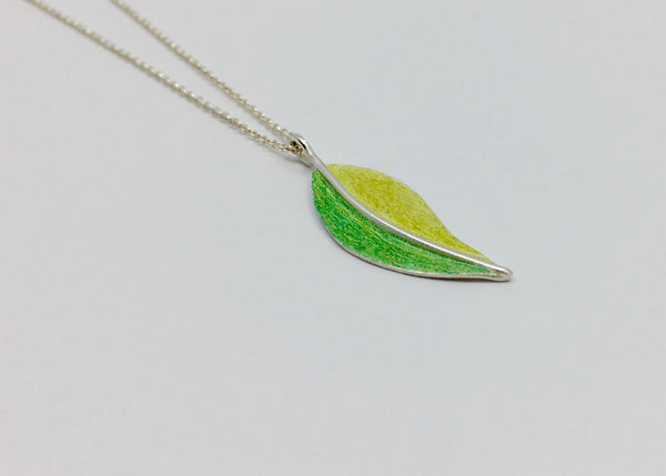 Green Leaf Necklace - Argentium Sterling Silver with Color Accent