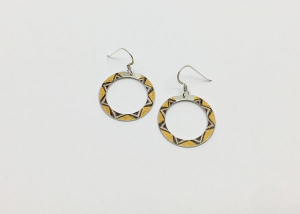 Donut Earrings - Argentium Sterling Silver with Sun Pattern Accent